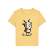 yellow funny animal t-shirt with the graphic of a goat and the slogan 'GILF'