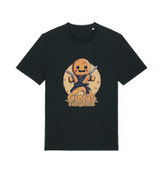 black funny tee with the graphic of a gingerbread man dressed as a ninja and the slogan 'ginjas everywhere'