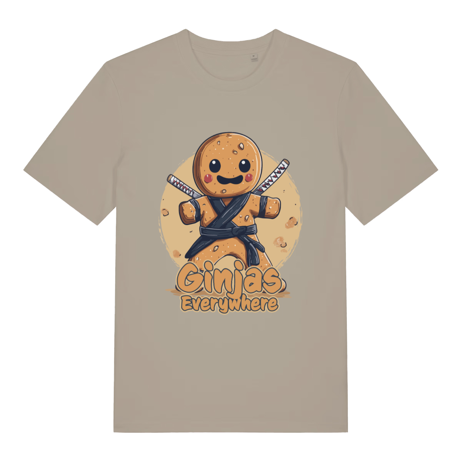 Stone Ginjas Everywhere T-shirt flat lay with adorable ninja gingerbread illustration