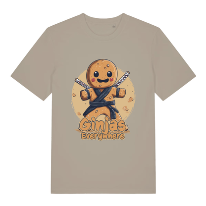 Stone Ginjas Everywhere T-shirt flat lay with adorable ninja gingerbread illustration