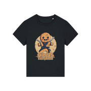black funny graphic t-shirt with a gingerbread man dressed as a ninja and the slogan 'ginjas everywhere'