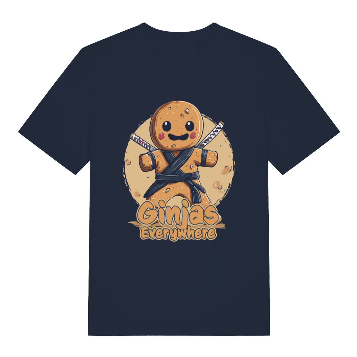 French Navy women's Ginjas Everywhere T-shirt flat lay showing stealthy gingerbread ninja