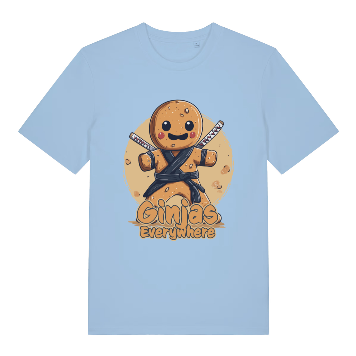Light Blue women's Ginjas Everywhere T-shirt flat lay displaying Ginjas Everywhere graphic
