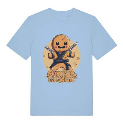 Light Blue women's Ginjas Everywhere T-shirt flat lay displaying Ginjas Everywhere graphic