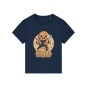 navy funny graphic t-shirt with a gingerbread man dressed as a ninja and the slogan 'ginjas everywhere'