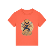 orange funny graphic t-shirt with a gingerbread man dressed as a ninja and the slogan 'ginjas everywhere'