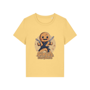 yellow funny graphic t-shirt with a gingerbread man dressed as a ninja and the slogan 'ginjas everywhere'