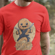 Red gingers t-shirt with a gingerbread ninja design and 'Ginjas Everywhere' text.