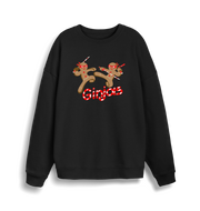 black christmas sweater with the graphic of two gingerbread men fighting with candy canes and the slogan 'ginjas'