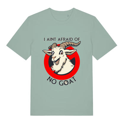 Aloe Goatbusters T-shirt flat lay with "I AIN'T AFRAID OF NO GOAT" parody graphic
