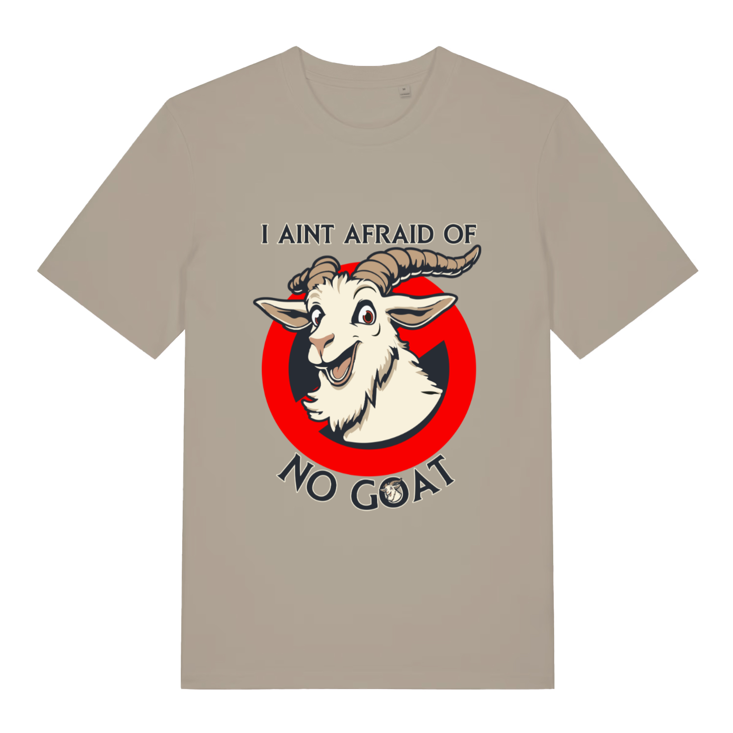 Stone Goatbusters T-shirt flat lay showing movie parody goat logo