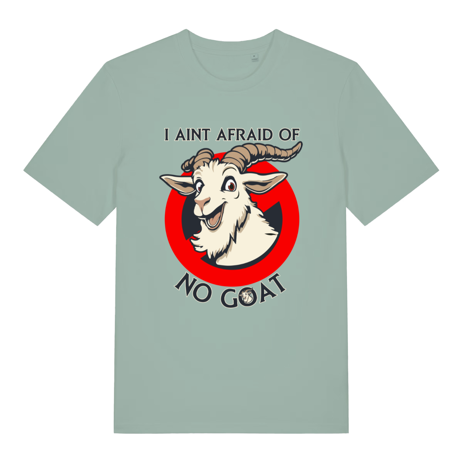 Aloe women's Goatbusters T-shirt flat lay with "I AIN'T AFRAID OF NO GOAT" parody graphic