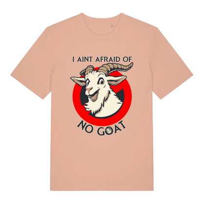 Fraiche Peche women's Goatbusters T-shirt flat lay showing movie parody goat logo