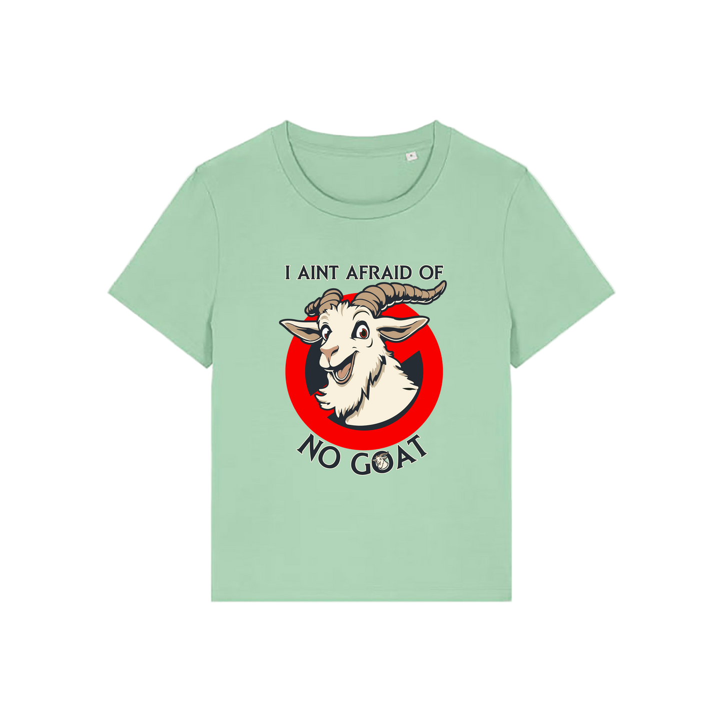 green movie t-shirt with the graphic of a goat and the slogan 'i ain't afraid of no goat'