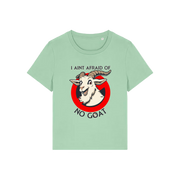 green movie t-shirt with the graphic of a goat and the slogan 'i ain't afraid of no goat'