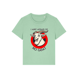 green movie t-shirt with the graphic of a goat and the slogan 'i ain't afraid of no goat'