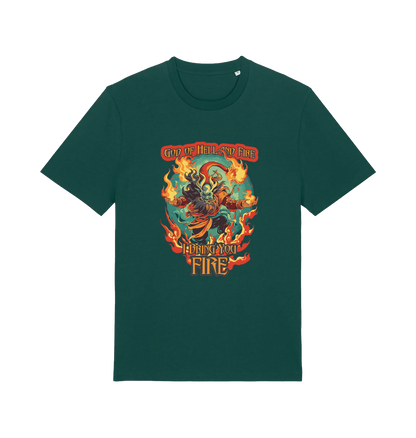green music t-shirt with the graphic of the devil and the slogan 'god of hell fire i bring you fire'