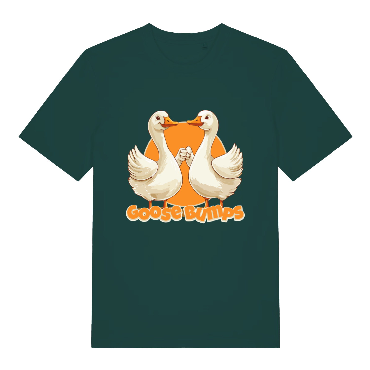 Glazed Green Goose Bumps T-shirt flat lay with adorable goose pun graphic