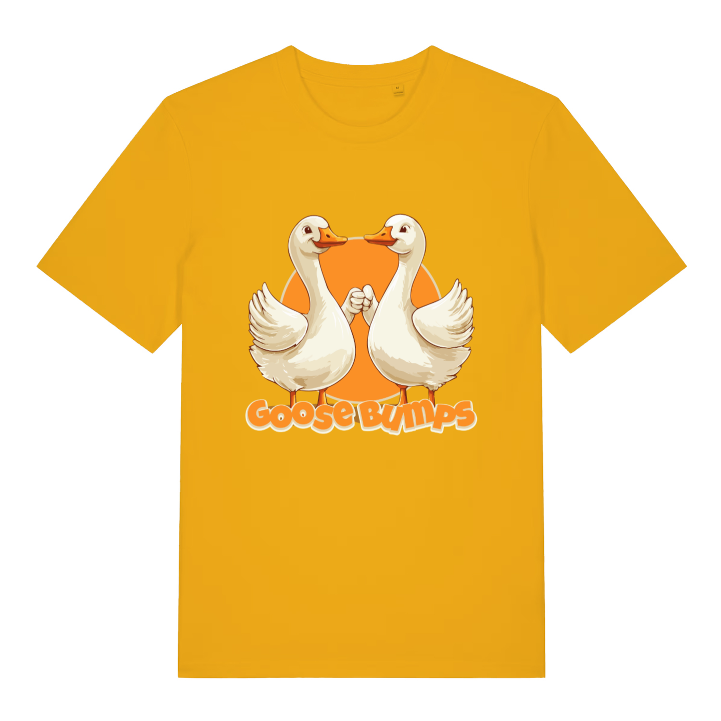 Spectra Yellow Goose Bumps T-shirt flat lay displaying two geese holding hands