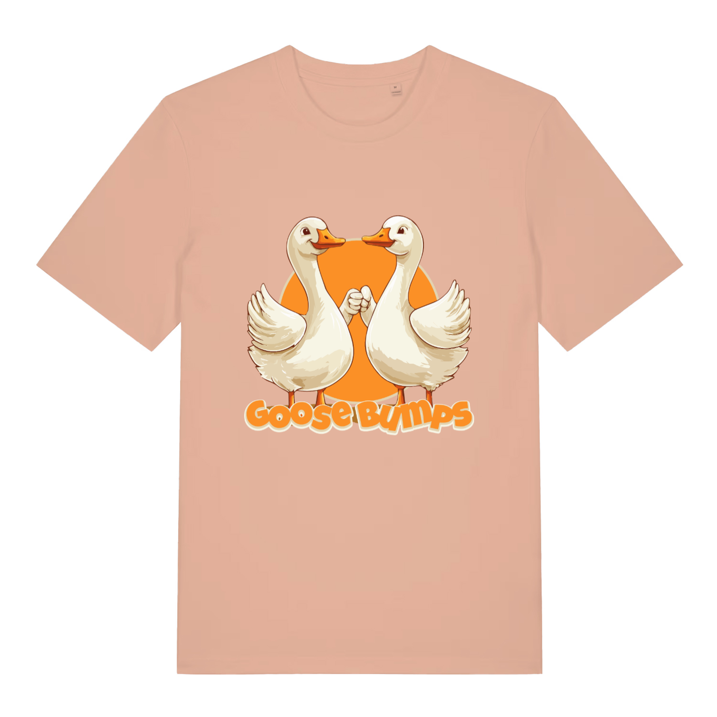 Fraiche Peche women's Goose Bumps T-shirt flat lay showing cute geese pun illustration