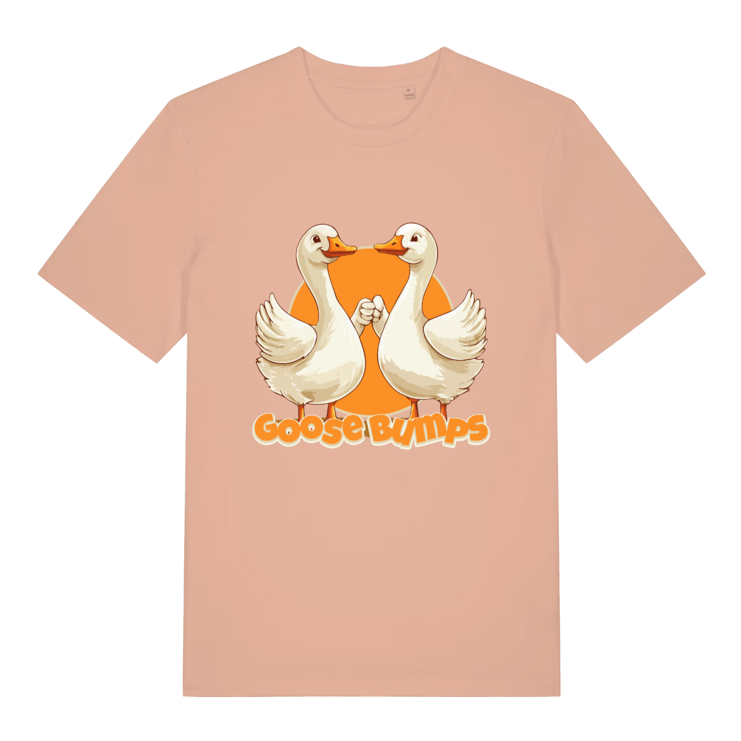 Fraiche Peche women's Goose Bumps T-shirt flat lay showing cute geese pun illustration