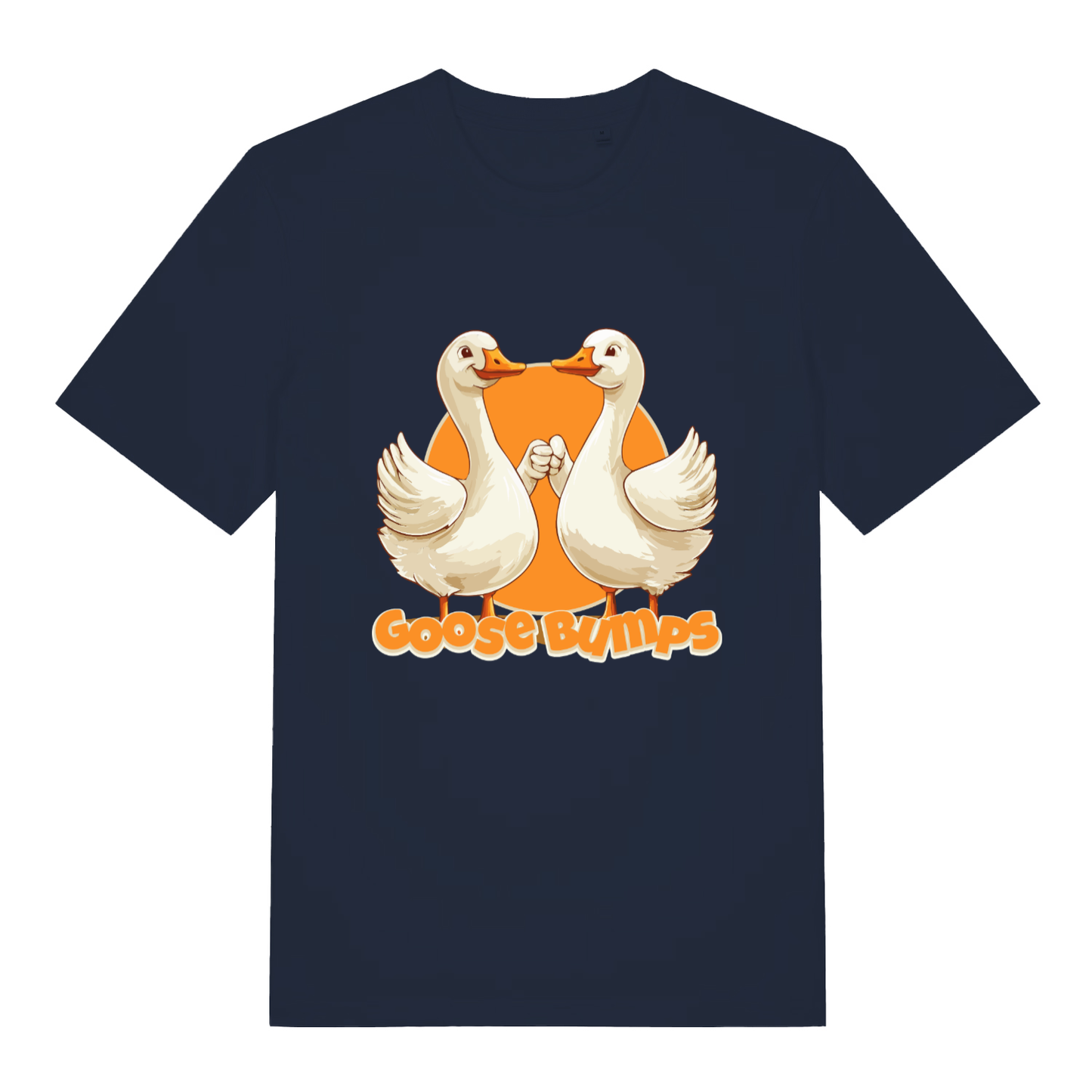 French Navy women's Goose Bumps T-shirt flat lay with adorable "Goose Bumps" graphic