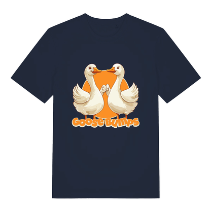 French Navy women's Goose Bumps T-shirt flat lay with adorable "Goose Bumps" graphic