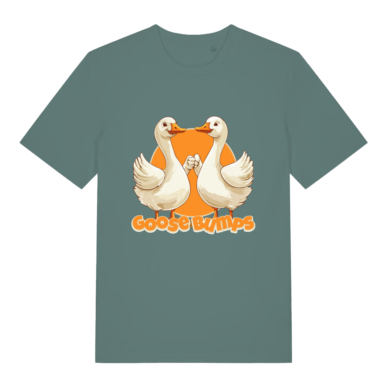 Green Bay women's Goose Bumps T-shirt flat lay displaying two geese holding hands