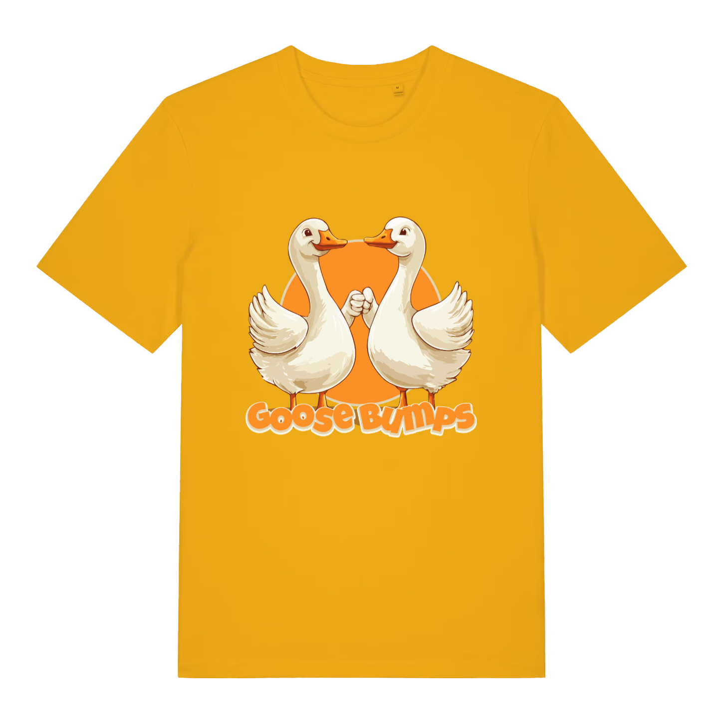 Spectra Yellow women's Goose Bumps T-shirt flat lay with humorous geese pun design