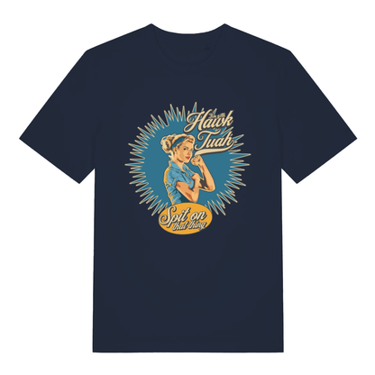 French Navy Gotta Hawk Tuah T-shirt flat lay featuring funny viral meme design