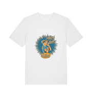 white funny rude t-shirt with the graphic of a retro housewife and the slogan 'hawk tuah spit on that thing'