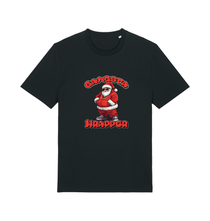 black christmas t-shirt with the graphic of santa and the slogan 'gangster wrapper'