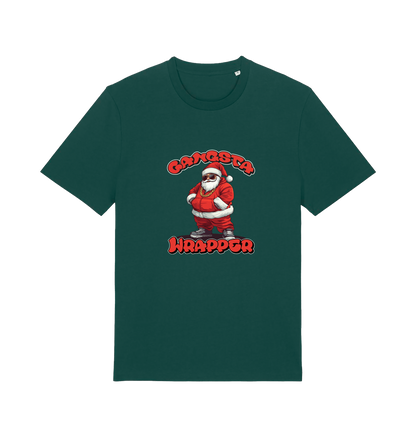green christmas t-shirt with the graphic of santa and the slogan 'gangster wrapper'