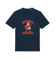 navy christmas t-shirt with the graphic of santa and the slogan 'gangster wrapper'