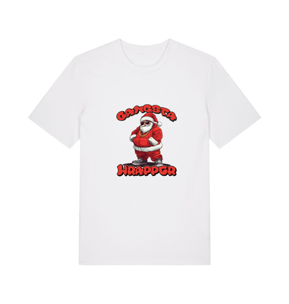 white christmas t-shirt with the graphic of santa and the slogan 'gangster wrapper'