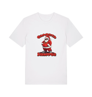 white christmas t-shirt with the graphic of santa and the slogan 'gangster wrapper'