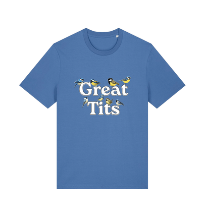 blue funny rude t-shirt with the graphic of some birds and the slogan 'great tits'