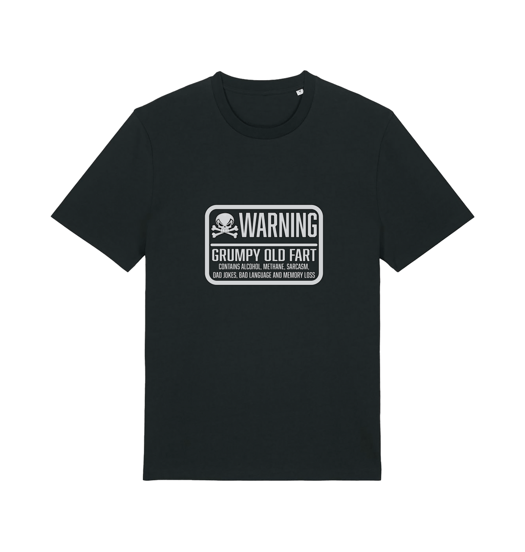 black retirement t-shirt with the slogan 'warning grumpy old man'