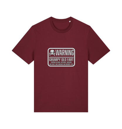 burgundy retirement t-shirt with the slogan 'warning grumpy old man'