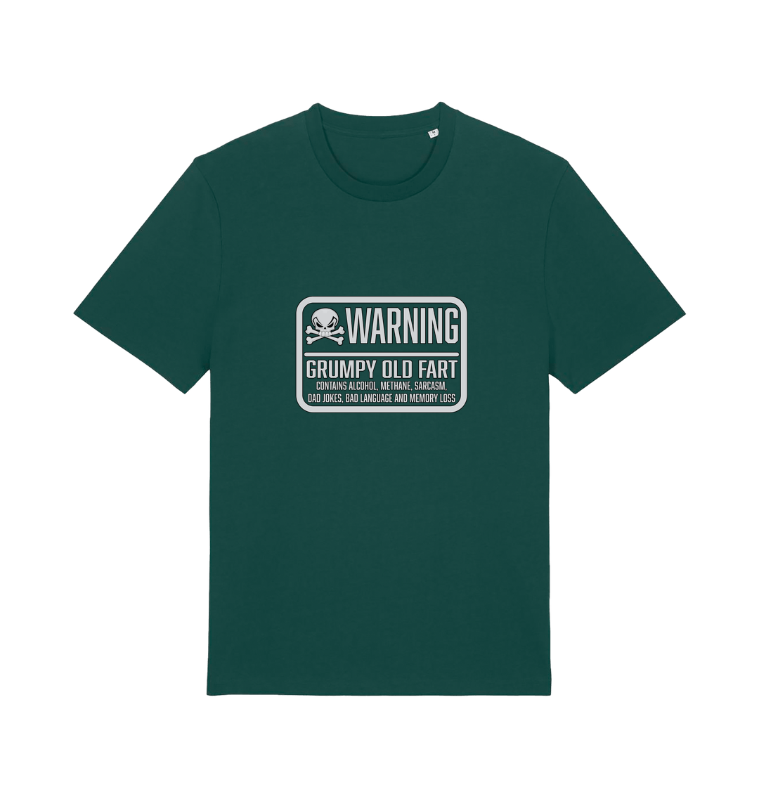 green retirement t-shirt with the slogan 'warning grumpy old man'