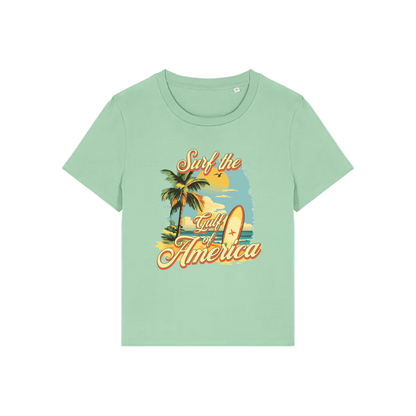 green funny t-shirt with a tropical graphic and the slogan 'gulf of america'