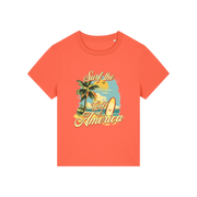 orange funny t-shirt with a tropical graphic and the slogan 'gulf of america'