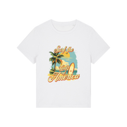 white funny t-shirt with a tropical graphic and the slogan 'gulf of america'
