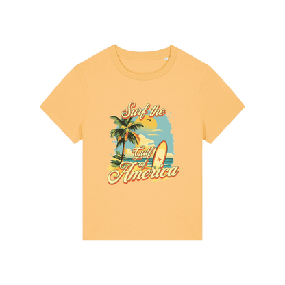 yellow funny t-shirt with a tropical graphic and the slogan 'gulf of america'