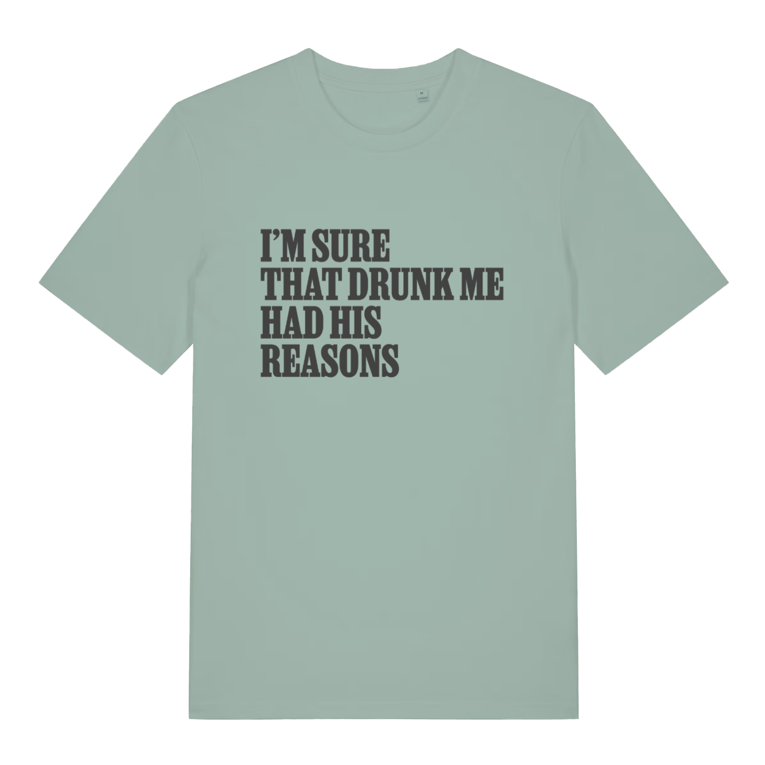 Aloe Had His Reasons T-shirt flat lay with "I'm Sure That Drunk Me Had His Reasons" slogan
