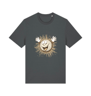 grey graphic t-shirt featuring a cartoon golf ball with a smiley face