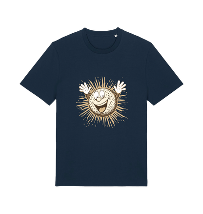 navy graphic t-shirt featuring a cartoon golf ball with a smiley face