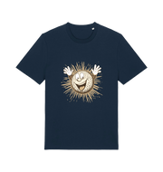 navy graphic t-shirt featuring a cartoon golf ball with a smiley face
