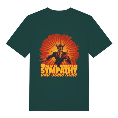 Glazed Green Have Some Sympathy T-shirt flat lay with humorous devil graphic and text