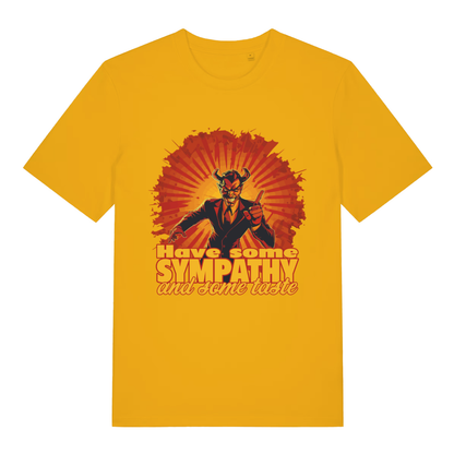 Spectra Yellow Have Some Sympathy T-shirt flat lay displaying devil "have some sympathy" design